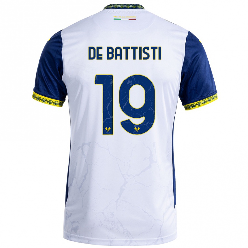 Gyermek Labdarúgás Davide De Battisti #19 Fehér Kék Idegenbeli Jersey 2024/25 Mez Póló Ing