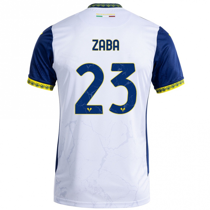 Gyermek Labdarúgás Nelson Zaba #23 Fehér Kék Idegenbeli Jersey 2024/25 Mez Póló Ing