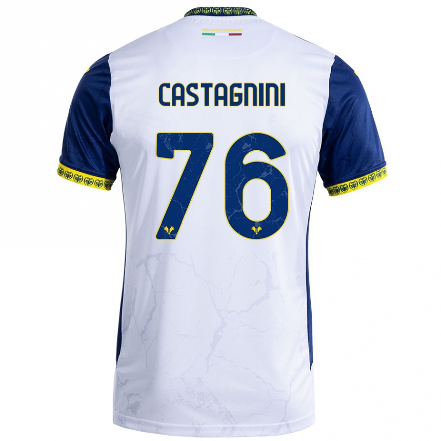 Gyermek Labdarúgás Mirko Castagnini #76 Fehér Kék Idegenbeli Jersey 2024/25 Mez Póló Ing