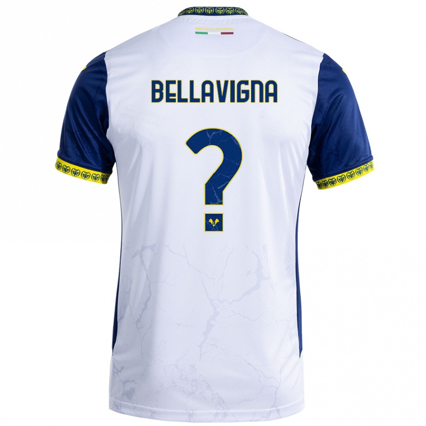 Gyermek Labdarúgás Marco Bellavigna #0 Fehér Kék Idegenbeli Jersey 2024/25 Mez Póló Ing