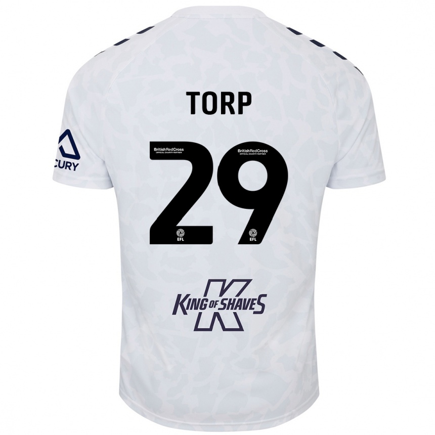 Gyermek Labdarúgás Victor Torp #29 Fehér Idegenbeli Jersey 2024/25 Mez Póló Ing