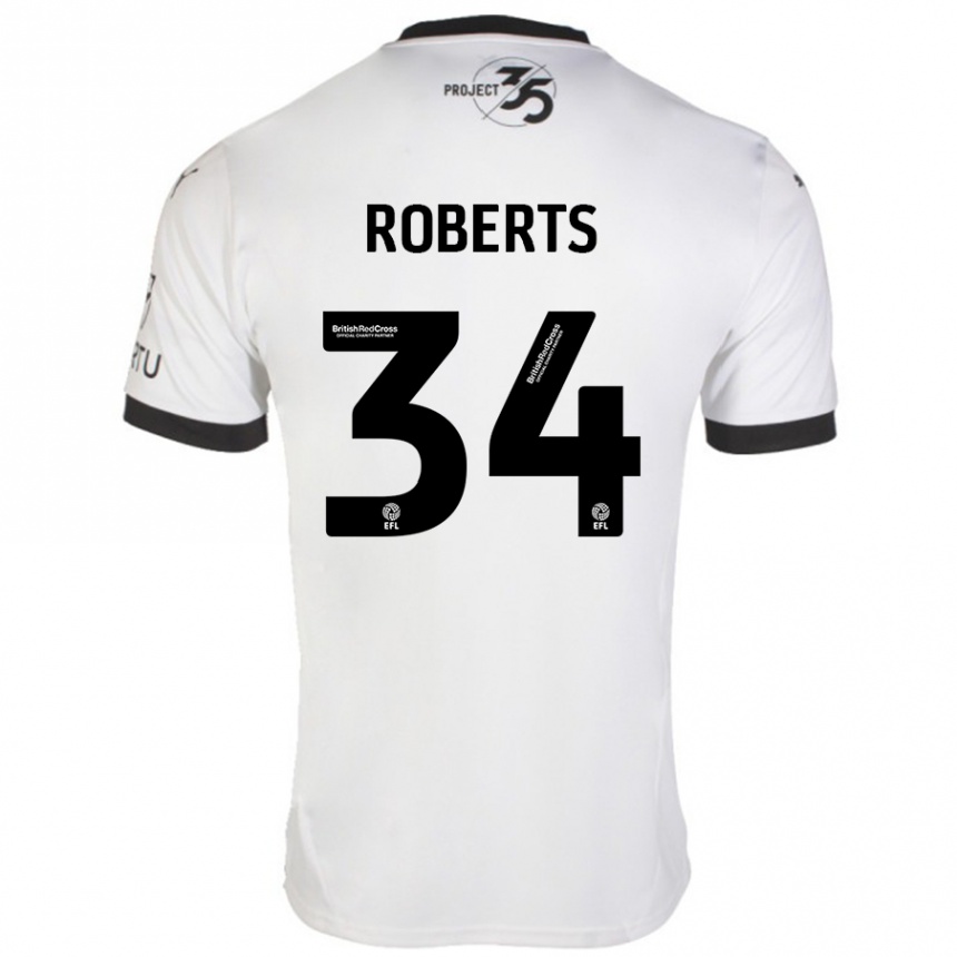 Gyermek Labdarúgás Caleb Roberts #34 Fehér Fekete Idegenbeli Jersey 2024/25 Mez Póló Ing