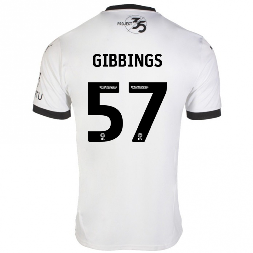 Gyermek Labdarúgás Cole Gibbings #57 Fehér Fekete Idegenbeli Jersey 2024/25 Mez Póló Ing