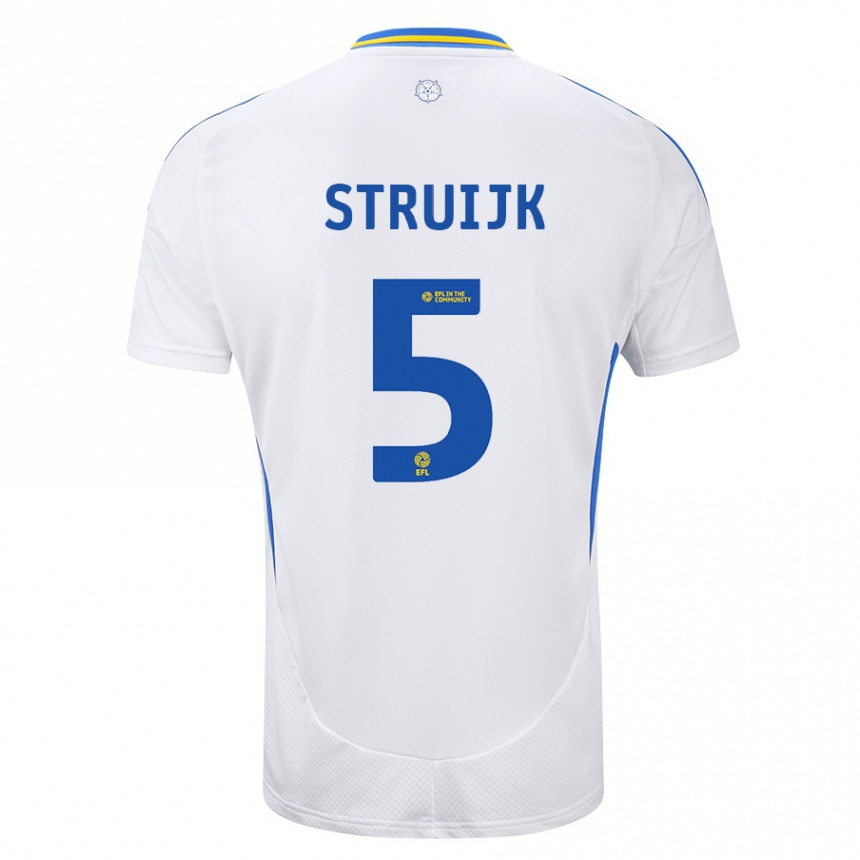 Férfi Labdarúgás Pascal Struijk #5 Fehér Kék Hazai Jersey 2024/25 Mez Póló Ing