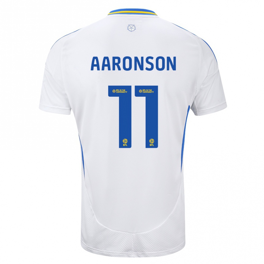 Férfi Labdarúgás Brenden Aaronson #11 Fehér Kék Hazai Jersey 2024/25 Mez Póló Ing