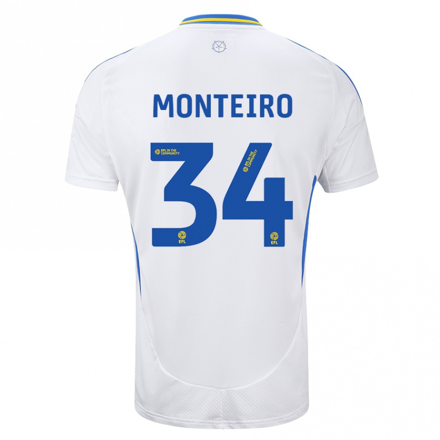 Férfi Labdarúgás Diogo Monteiro #34 Fehér Kék Hazai Jersey 2024/25 Mez Póló Ing