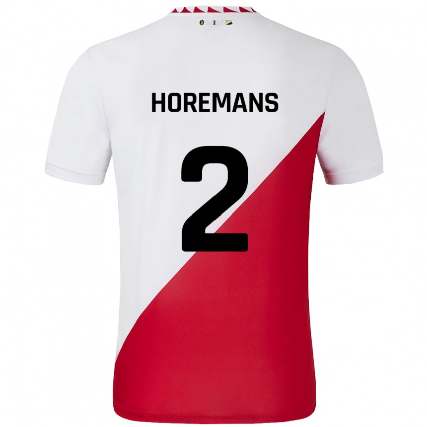 Férfi Labdarúgás Siebe Horemans #2 Fehér Piros Hazai Jersey 2024/25 Mez Póló Ing