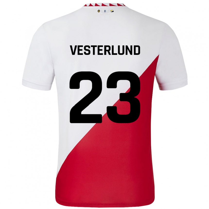 Férfi Labdarúgás Niklas Vesterlund #23 Fehér Piros Hazai Jersey 2024/25 Mez Póló Ing