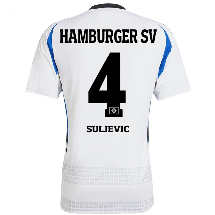 Férfi Labdarúgás Almin Suljevic #4 Fehér Kék Hazai Jersey 2024/25 Mez Póló Ing