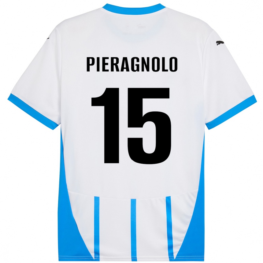 Férfi Labdarúgás Edoardo Pieragnolo #15 Fehér Kék Idegenbeli Jersey 2024/25 Mez Póló Ing