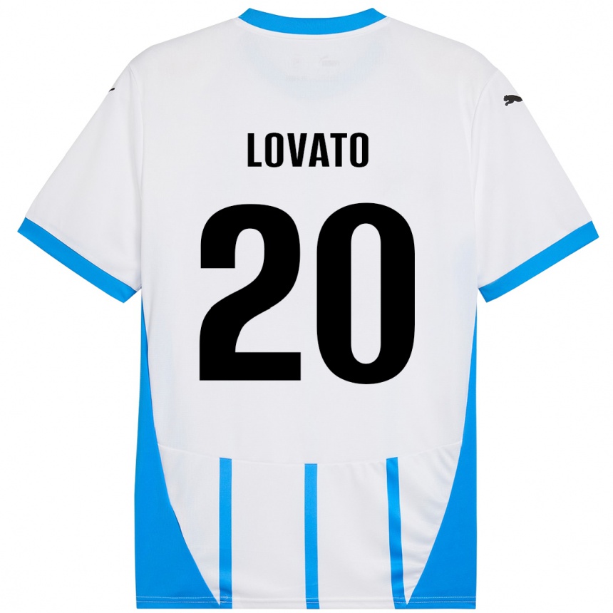 Férfi Labdarúgás Matteo Lovato #20 Fehér Kék Idegenbeli Jersey 2024/25 Mez Póló Ing