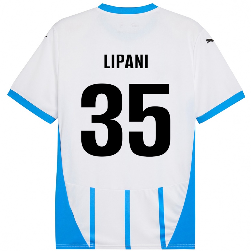 Férfi Labdarúgás Luca Lipani #35 Fehér Kék Idegenbeli Jersey 2024/25 Mez Póló Ing