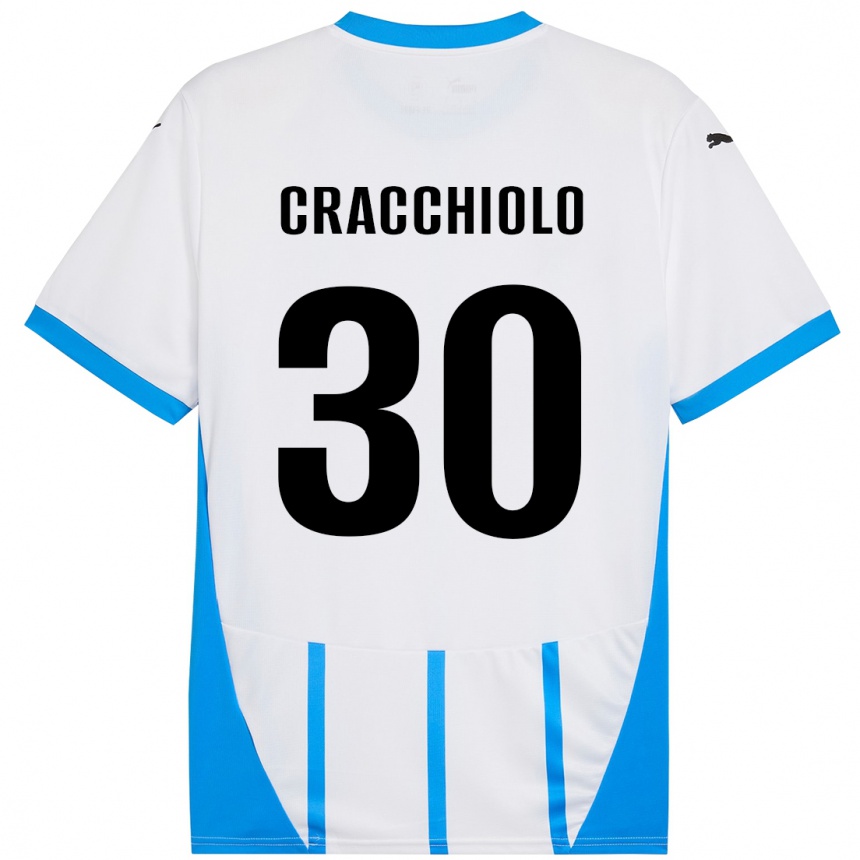 Férfi Labdarúgás Leonardo Cracchiolo #30 Fehér Kék Idegenbeli Jersey 2024/25 Mez Póló Ing