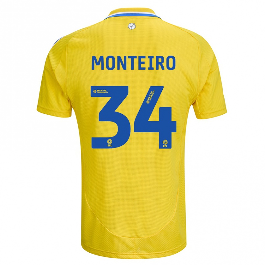 Férfi Labdarúgás Diogo Monteiro #34 Sárga Kék Idegenbeli Jersey 2024/25 Mez Póló Ing