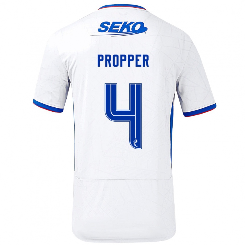 Férfi Labdarúgás Robin Pröpper #4 Fehér Kék Idegenbeli Jersey 2024/25 Mez Póló Ing