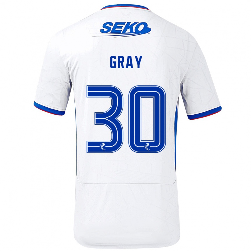 Férfi Labdarúgás Georgia Gray #30 Fehér Kék Idegenbeli Jersey 2024/25 Mez Póló Ing