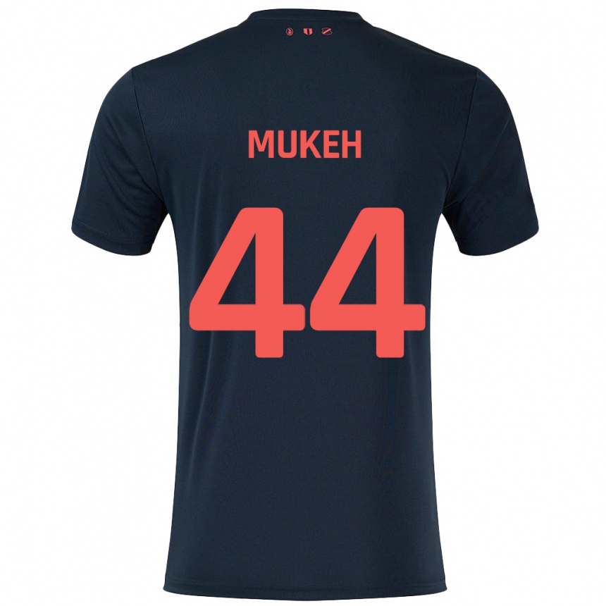 Férfi Labdarúgás Joshua Mukeh #44 Fekete Piros Idegenbeli Jersey 2024/25 Mez Póló Ing