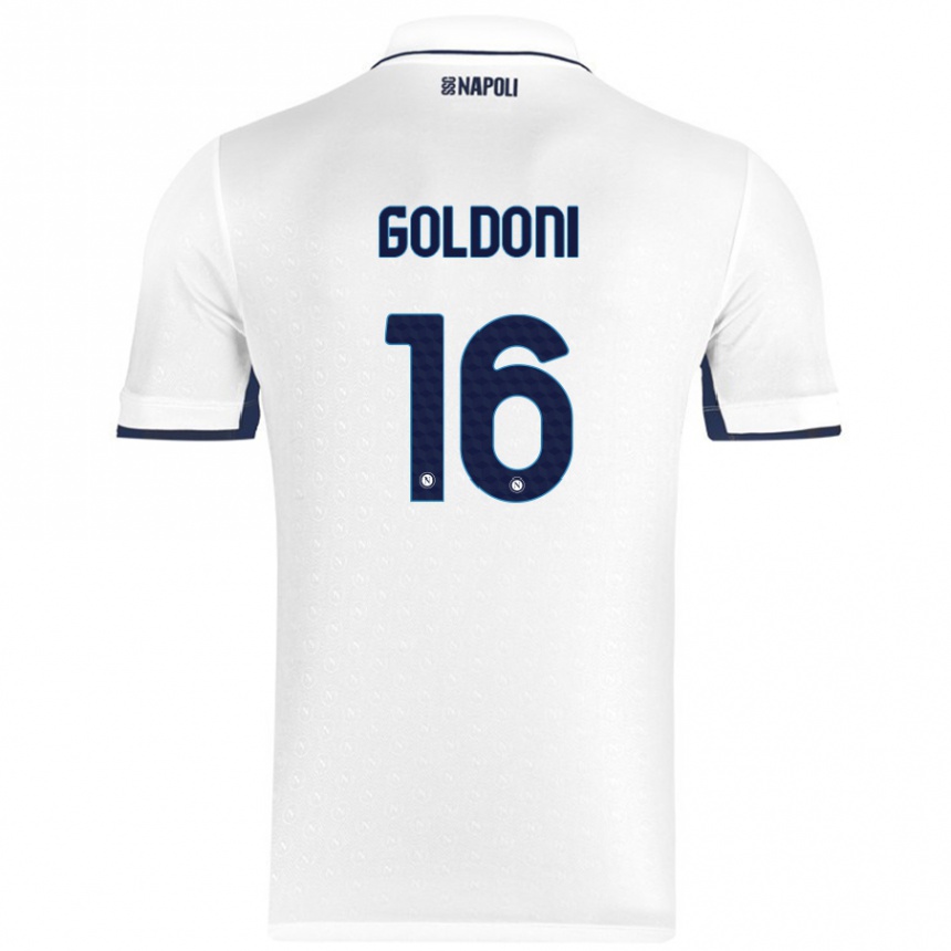 Férfi Labdarúgás Eleonora Goldoni #16 Fehér Royal Blue Idegenbeli Jersey 2024/25 Mez Póló Ing