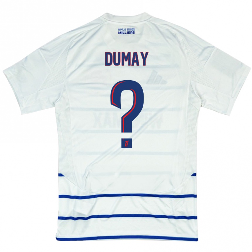 Férfi Labdarúgás Yoann Dumay #0 Fehér Kék Idegenbeli Jersey 2024/25 Mez Póló Ing