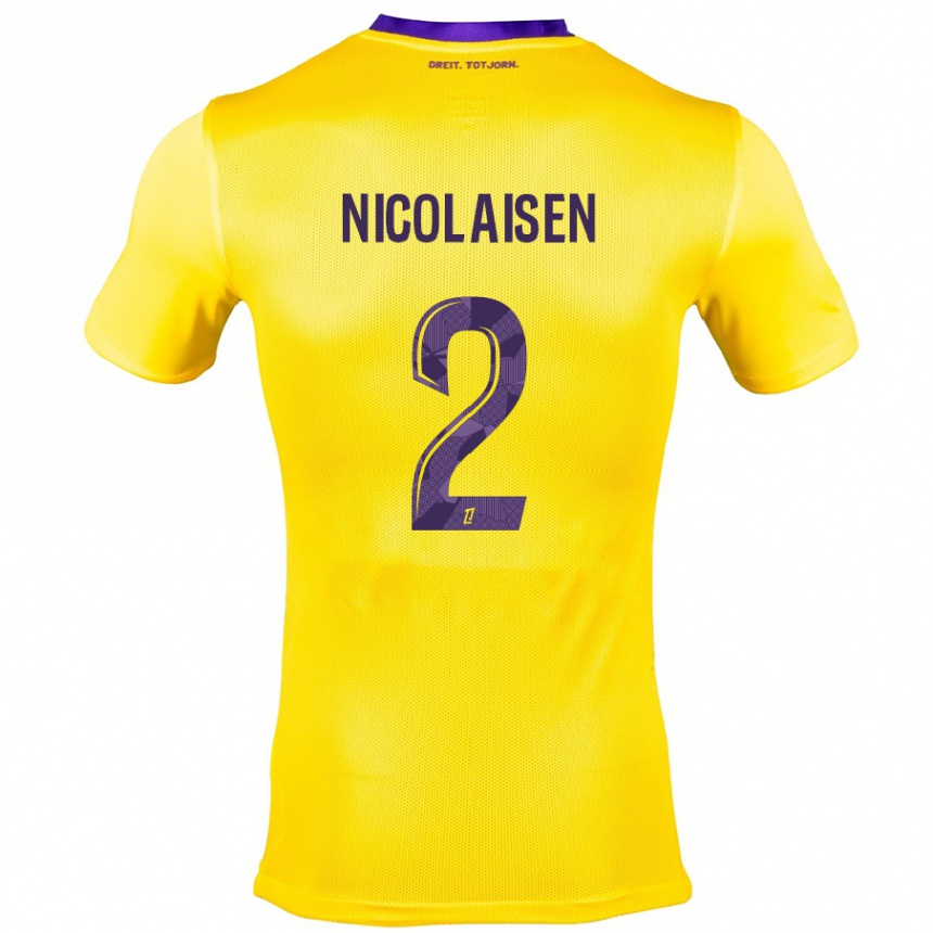 Férfi Labdarúgás Rasmus Nicolaisen #2 Sárga Lila Idegenbeli Jersey 2024/25 Mez Póló Ing