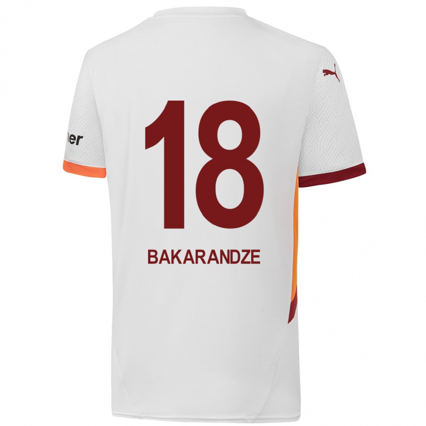 Férfi Labdarúgás Kristina Bakarandze #18 Fehér Sárga Piros Idegenbeli Jersey 2024/25 Mez Póló Ing