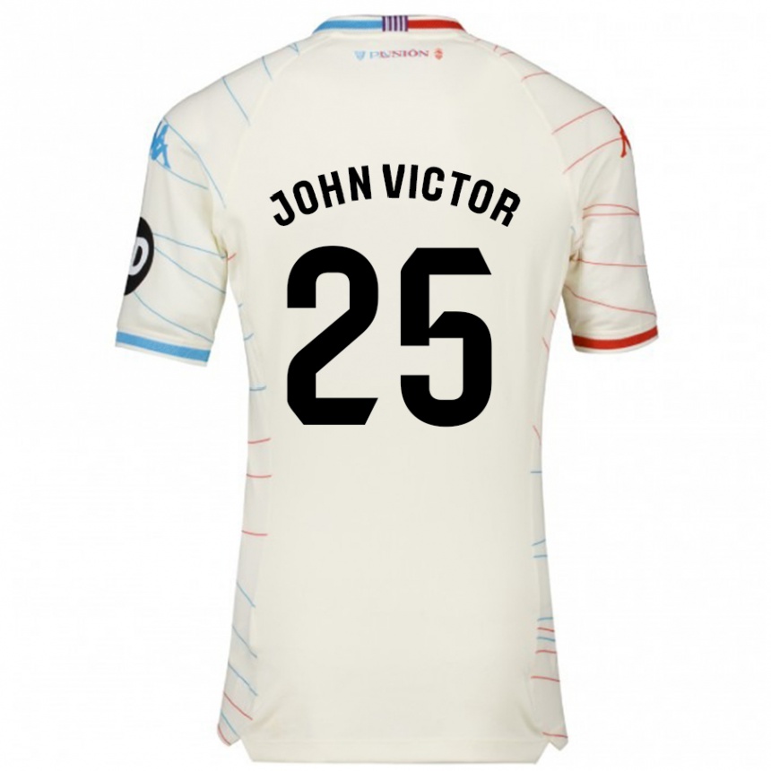 Férfi Labdarúgás John Victor #25 Fehér Piros Kék Idegenbeli Jersey 2024/25 Mez Póló Ing