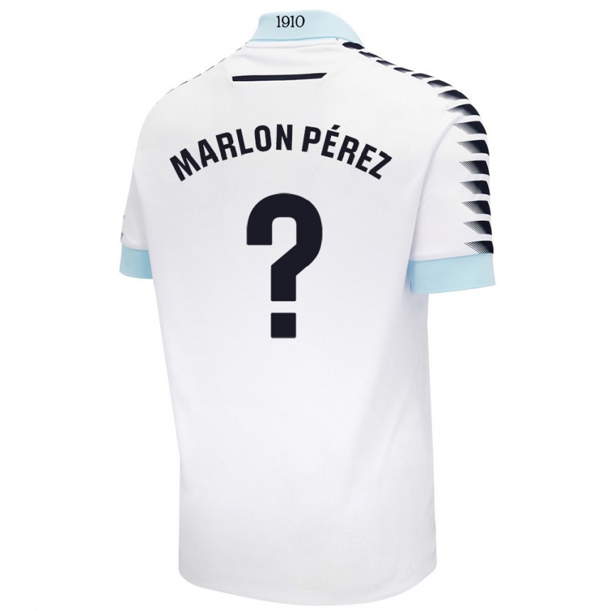 Férfi Labdarúgás Marlon Pérez #0 Fehér Kék Idegenbeli Jersey 2024/25 Mez Póló Ing