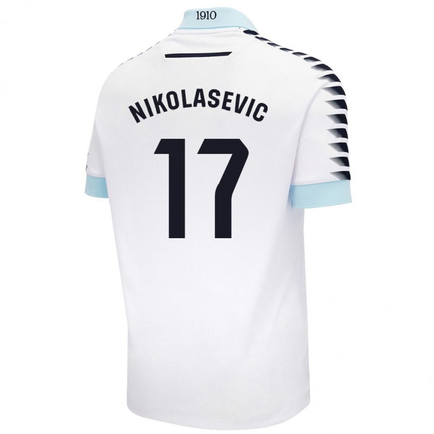 Férfi Labdarúgás Mirko Nikolasevic #17 Fehér Kék Idegenbeli Jersey 2024/25 Mez Póló Ing