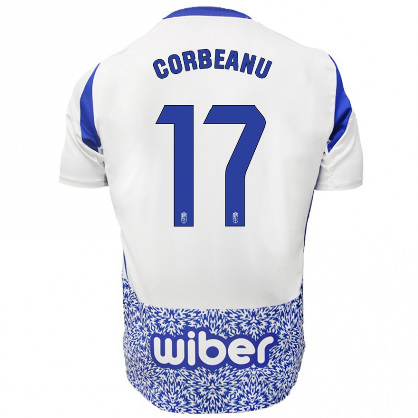 Férfi Labdarúgás Theo Corbeanu #17 Fehér Kék Idegenbeli Jersey 2024/25 Mez Póló Ing