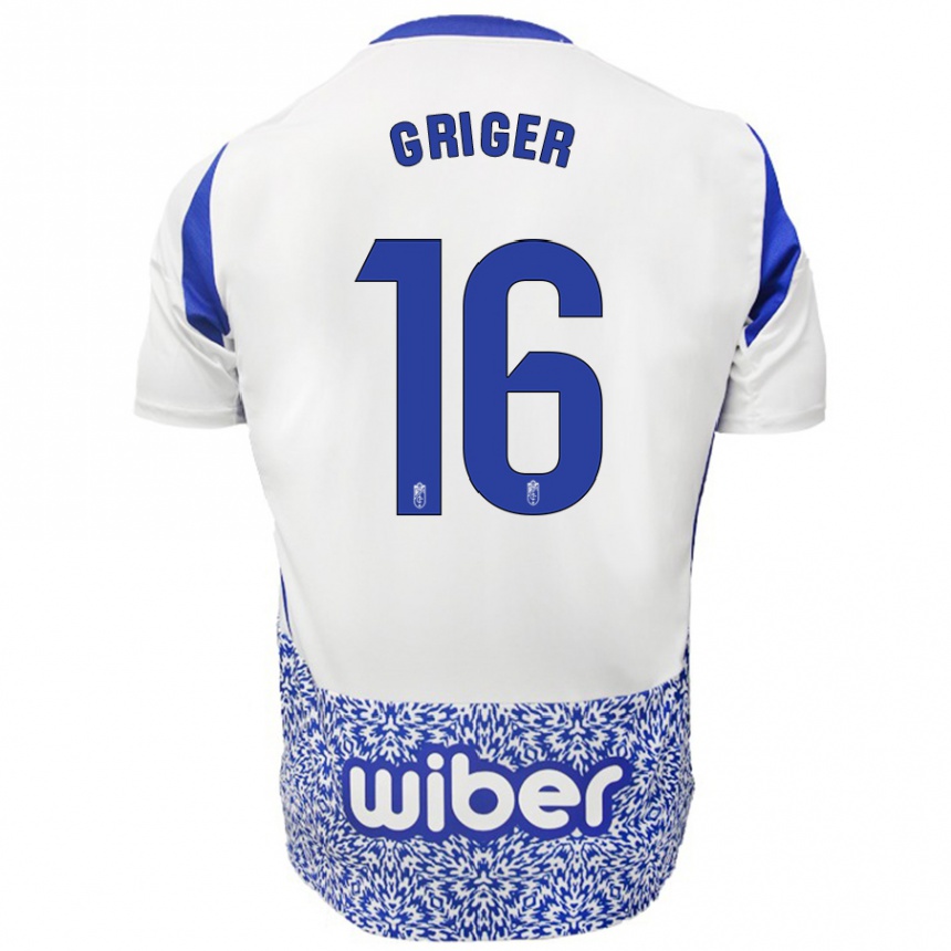 Férfi Labdarúgás Adam Griger #16 Fehér Kék Idegenbeli Jersey 2024/25 Mez Póló Ing