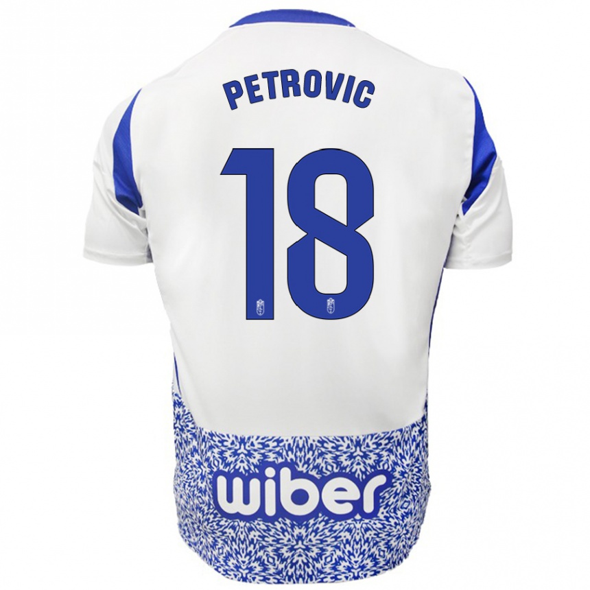 Férfi Labdarúgás Njegos Petrovic #18 Fehér Kék Idegenbeli Jersey 2024/25 Mez Póló Ing