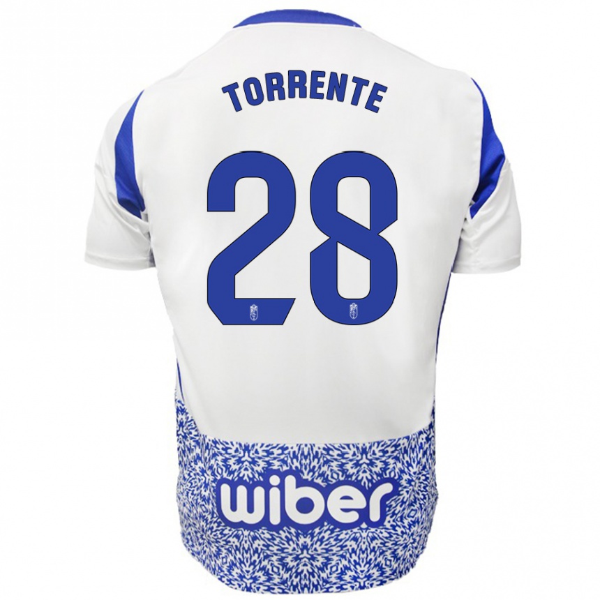 Férfi Labdarúgás Raúl Torrente #28 Fehér Kék Idegenbeli Jersey 2024/25 Mez Póló Ing