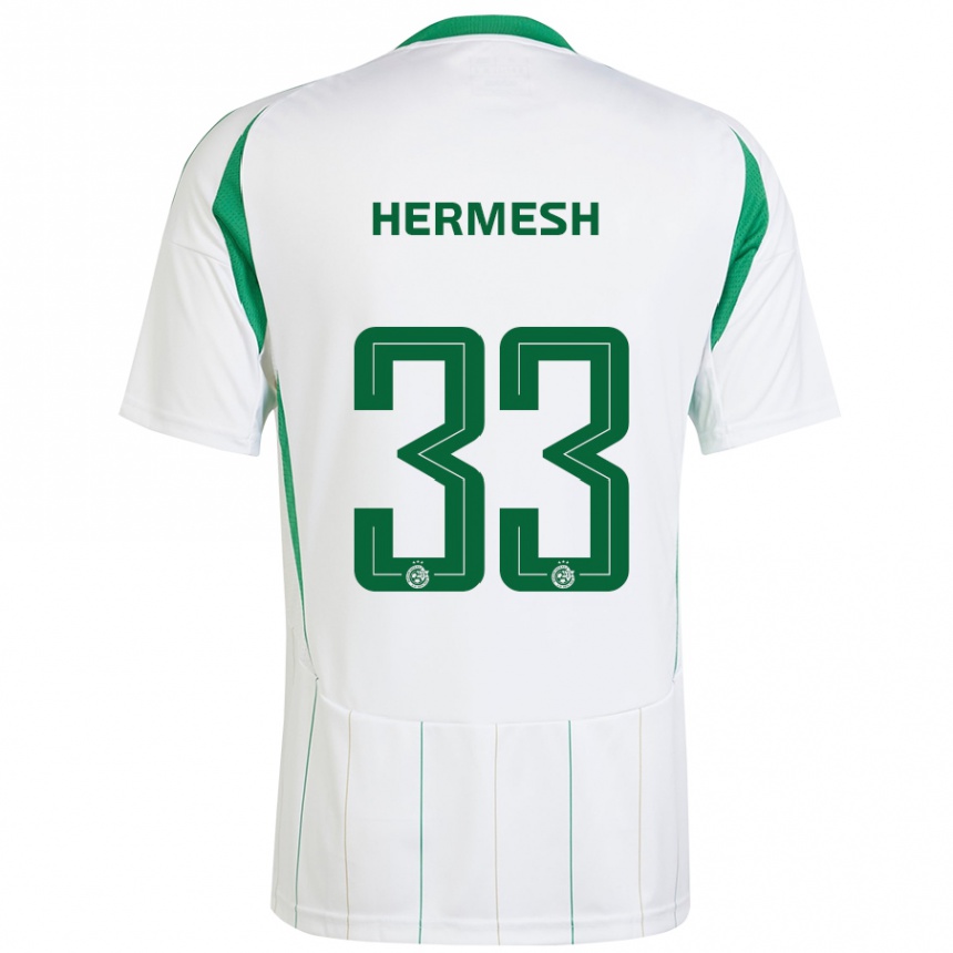 Férfi Labdarúgás Liam Hermesh #33 Fehér Zöld Idegenbeli Jersey 2024/25 Mez Póló Ing