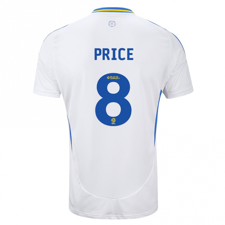 Női Labdarúgás Leoni Price #8 Fehér Kék Hazai Jersey 2024/25 Mez Póló Ing