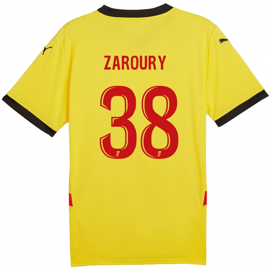 Női Labdarúgás Anass Zaroury #38 Sárga Piros Hazai Jersey 2024/25 Mez Póló Ing