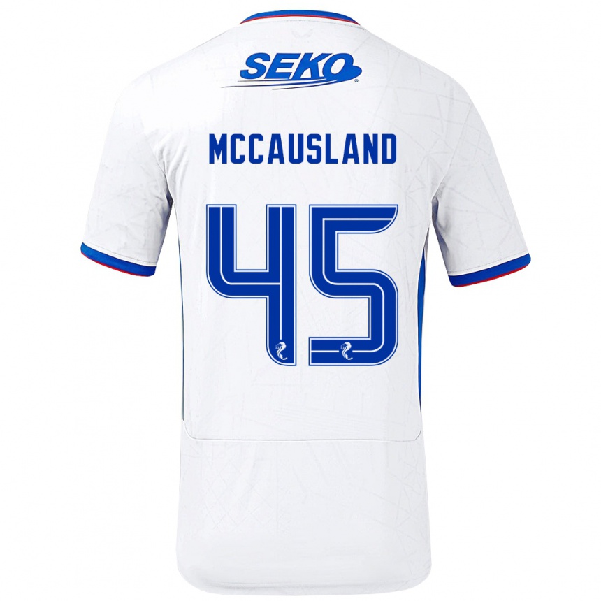 Női Labdarúgás Ross Mccausland #45 Fehér Kék Idegenbeli Jersey 2024/25 Mez Póló Ing