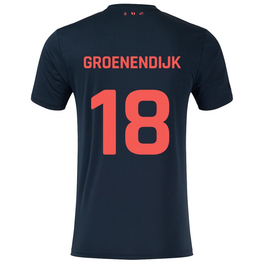 Női Labdarúgás Tami Groenendijk #18 Fekete Piros Idegenbeli Jersey 2024/25 Mez Póló Ing