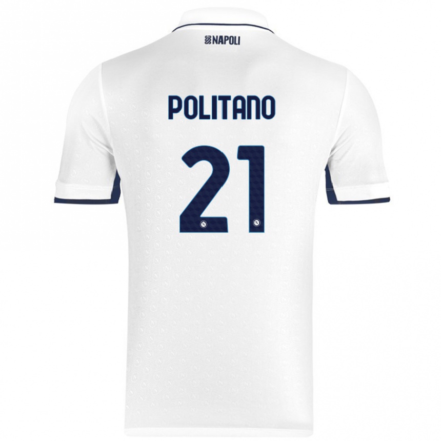 Női Labdarúgás Matteo Politano #21 Fehér Royal Blue Idegenbeli Jersey 2024/25 Mez Póló Ing