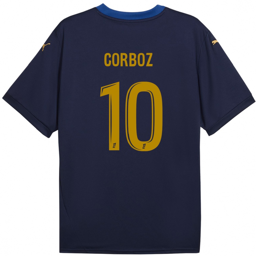 Női Labdarúgás Rachel Corboz #10 Sötétkék Arany Idegenbeli Jersey 2024/25 Mez Póló Ing