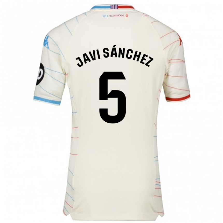 Női Labdarúgás Javi Sánchez #5 Fehér Piros Kék Idegenbeli Jersey 2024/25 Mez Póló Ing