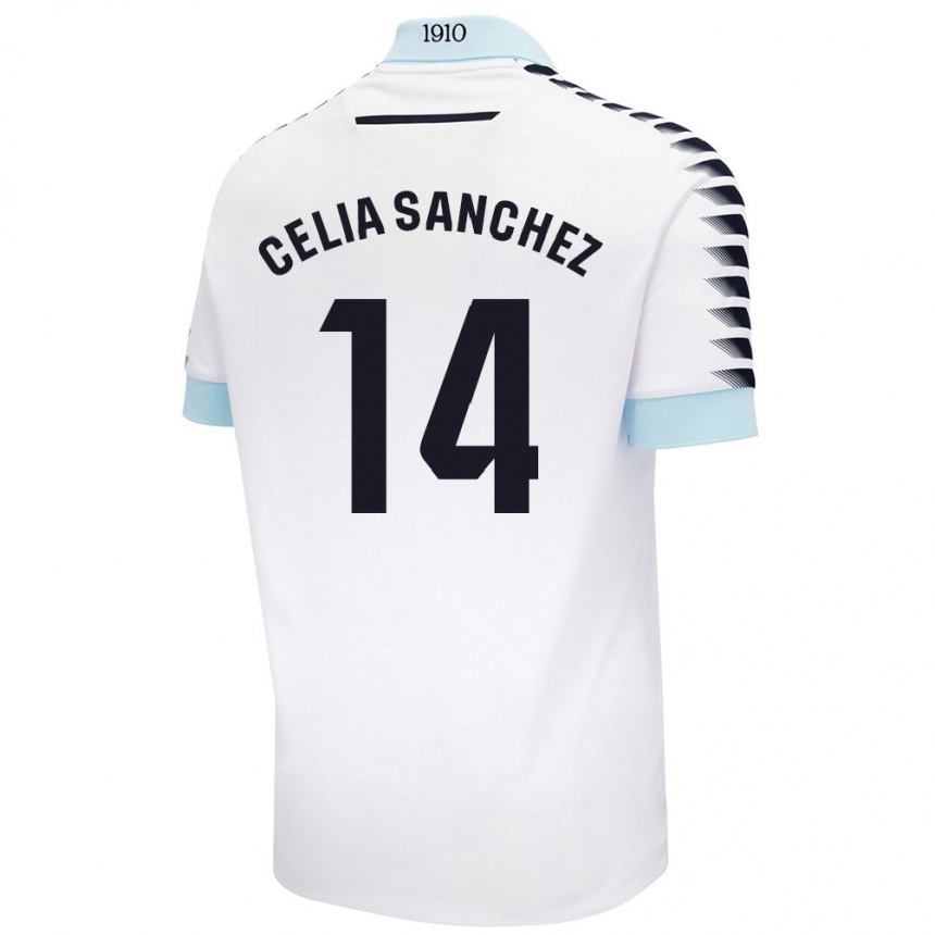 Női Labdarúgás Celia Sánchez García #14 Fehér Kék Idegenbeli Jersey 2024/25 Mez Póló Ing