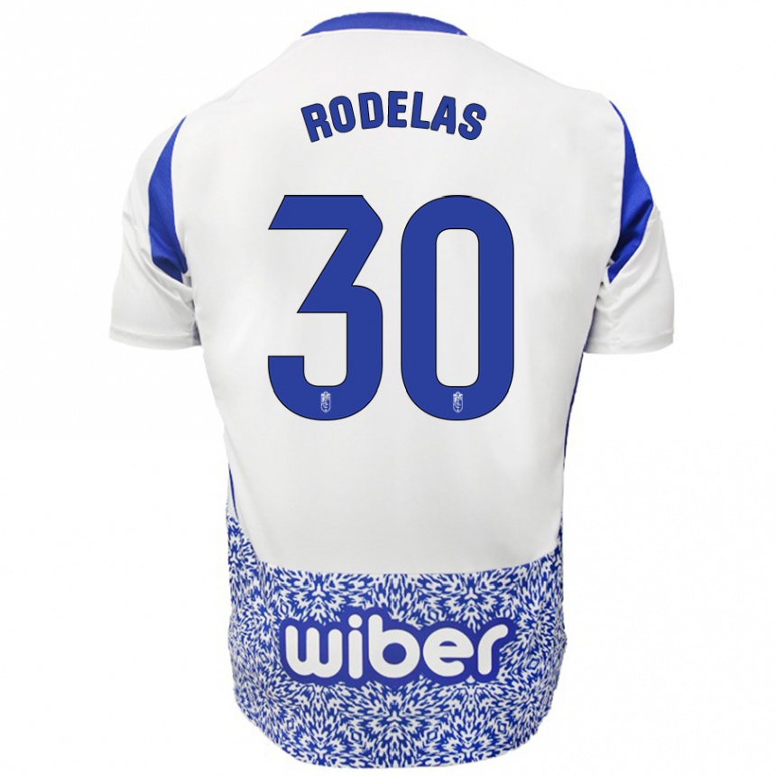 Női Labdarúgás Sergio Rodelas #30 Fehér Kék Idegenbeli Jersey 2024/25 Mez Póló Ing