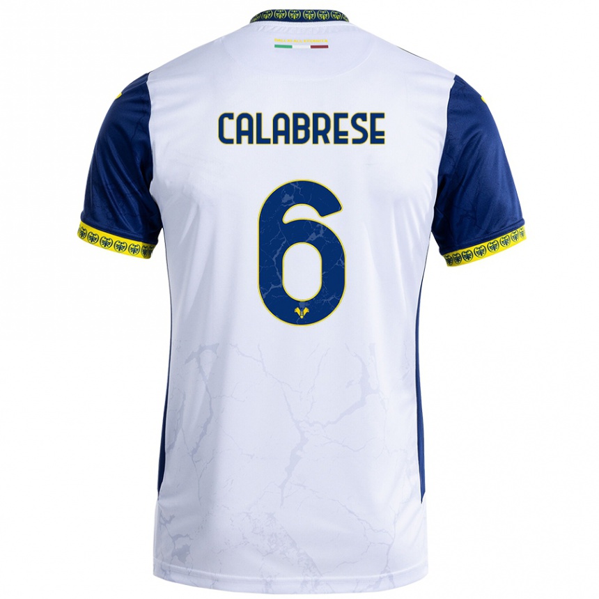 Női Labdarúgás Nicolò Calabrese #6 Fehér Kék Idegenbeli Jersey 2024/25 Mez Póló Ing