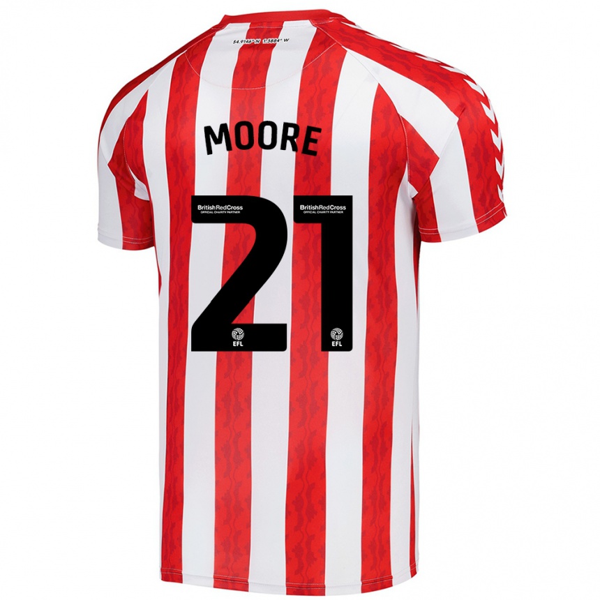 Gyermek Labdarúgás Simon Moore #21 Piros Fehér Hazai Jersey 2024/25 Mez Póló Ing