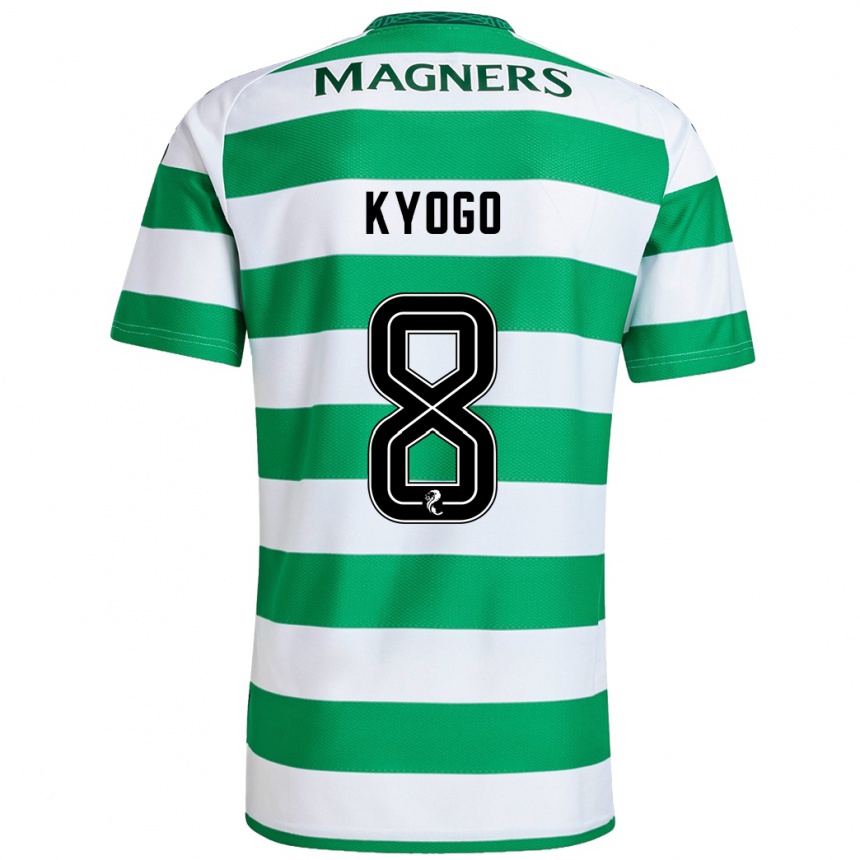 Gyermek Labdarúgás Kyogo Furuhashi #8 Zöld Fehér Hazai Jersey 2024/25 Mez Póló Ing