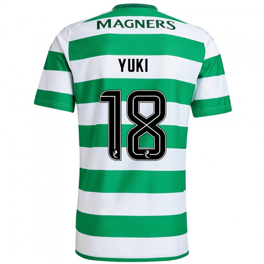 Gyermek Labdarúgás Yuki Kobayashi #18 Zöld Fehér Hazai Jersey 2024/25 Mez Póló Ing