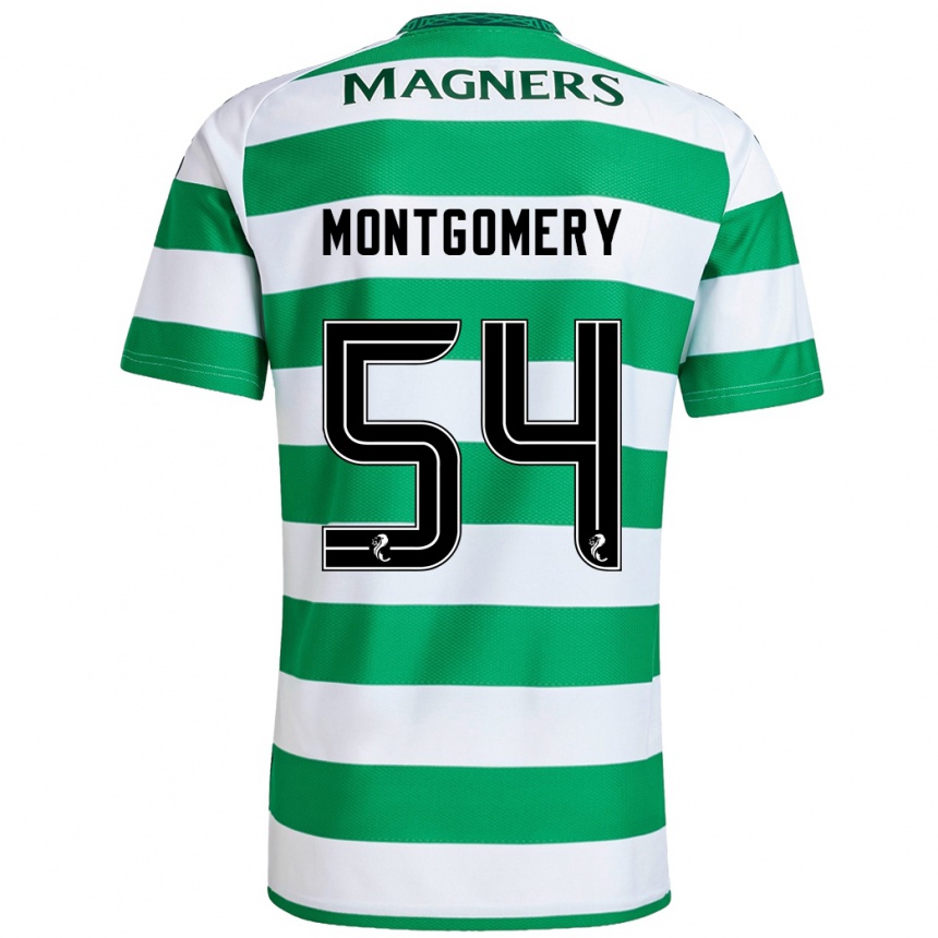 Gyermek Labdarúgás Adam Montgomery #54 Zöld Fehér Hazai Jersey 2024/25 Mez Póló Ing