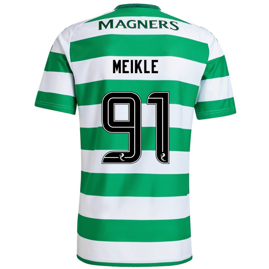 Gyermek Labdarúgás Jamie Meikle #91 Zöld Fehér Hazai Jersey 2024/25 Mez Póló Ing