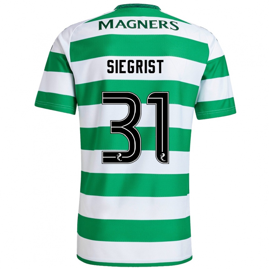 Gyermek Labdarúgás Benjamin Siegrist #31 Zöld Fehér Hazai Jersey 2024/25 Mez Póló Ing