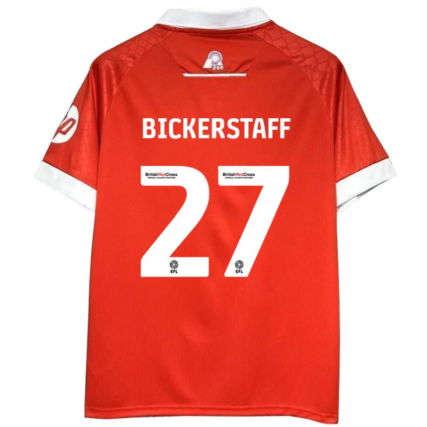 Gyermek Labdarúgás Jake Bickerstaff #27 Piros Fehér Hazai Jersey 2024/25 Mez Póló Ing